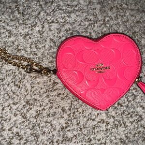 Coach Neon Pink Heart Shaped Wristlet